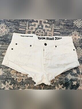 Volcom "Stoned Rolled Short" White Distressed Denim Shorts – Size 27